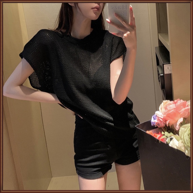 Áo Dệt Kim Tay Ngắn Dáng Rộng Thời Trang Quyến Rũ Cho Nữ