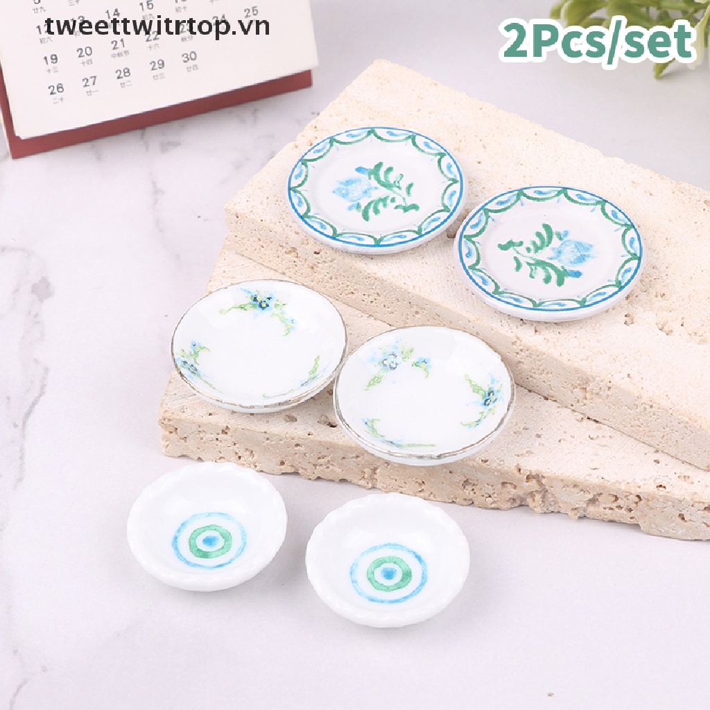 Set 2 Đĩa Chén Mini Tỉ Lệ 1: 12 Dùng Để Trang Trí Nhà Búp Bê
