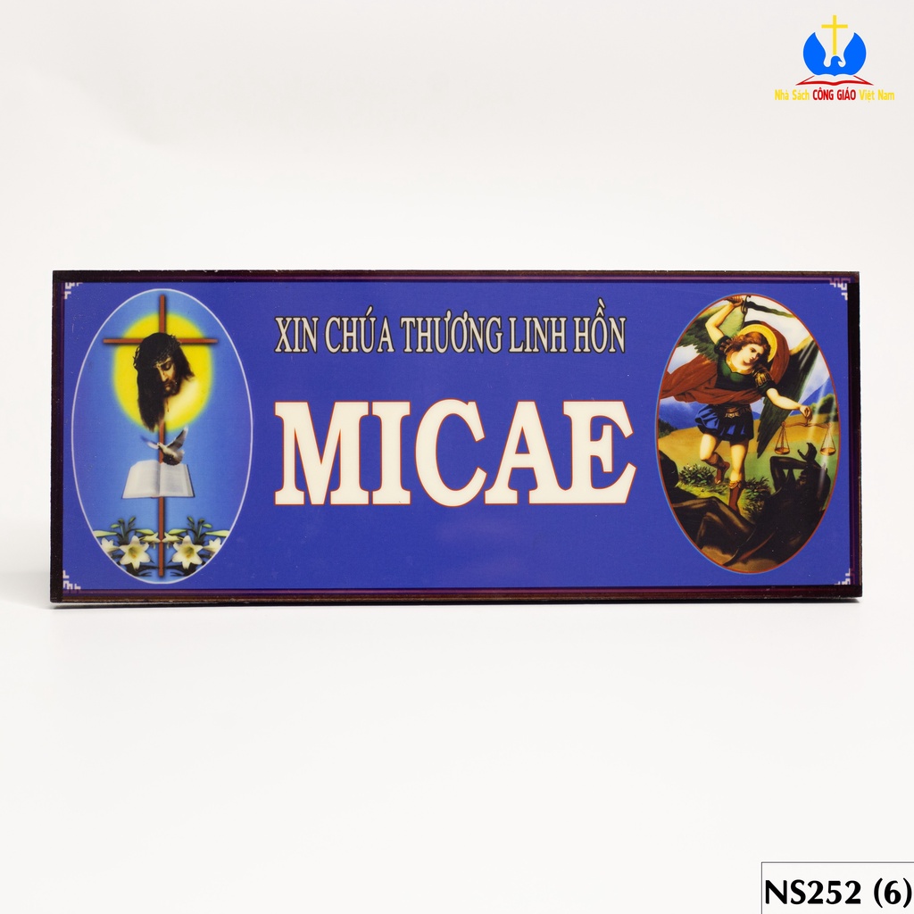 Bảng cầu cho linh hồn Micae 10cmx25cm NS252-6 Xin Chúa thương linh hồn Micae