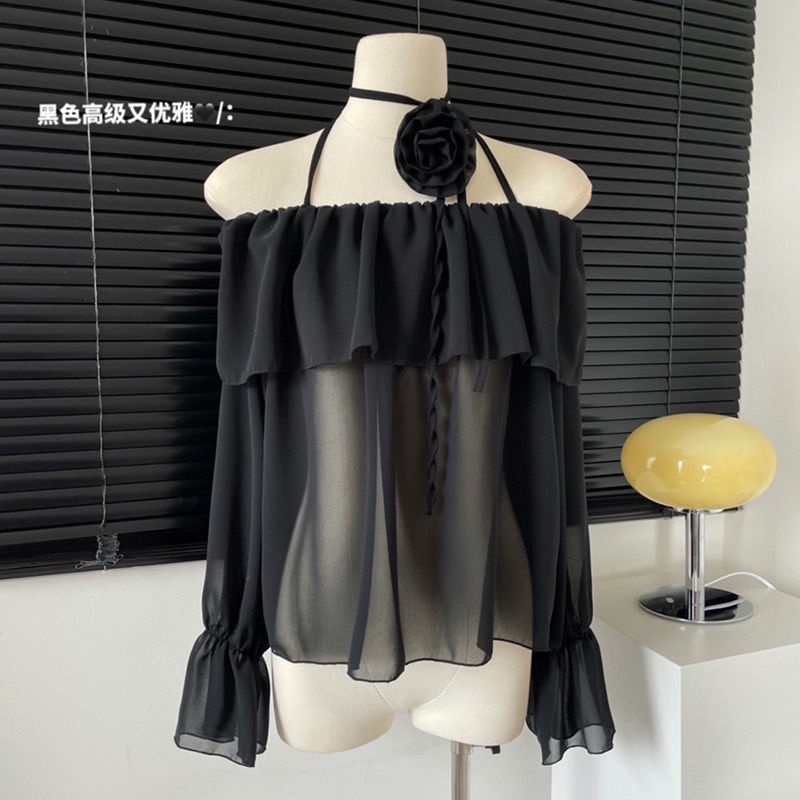 Áo Sơ Mi Chiffon Trễ Vai Nhún Bèo Phong Cách Mới Cho Nữ