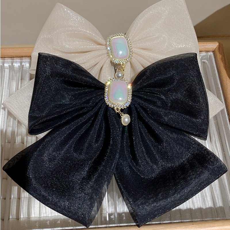 Kẹp Tóc Hình Nơ Đính Ngọc Trai Giả Màu Trắng Đen Thời Trang Hàn Quốc Cho Nữ