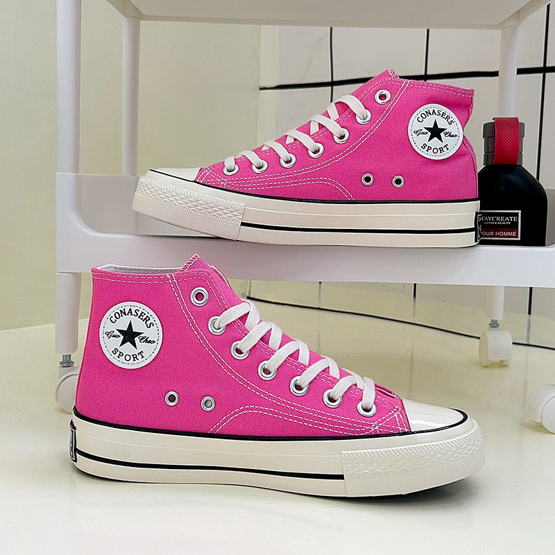 Hàng Có Sẵn Giày Thể Thao Cao Cổ Bằng Vải Bạt Siêu Nhẹ Thoáng Khí Chống Trượt Thời Trang Hàn Quốc Giản Dị