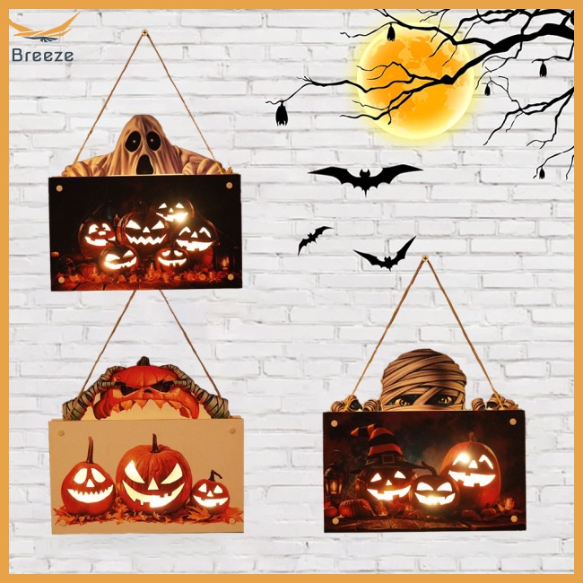 Biển Báo Bằng Gỗ Có Đèn Led Trang Trí Halloween