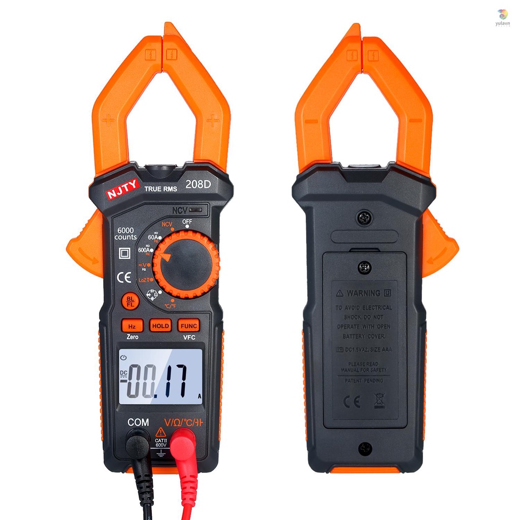 Đồng Hồ Vạn Năng Kỹ Thuật Số NJTY 600A AC / DC Kỹ Thuật Số Tự Động Đo Nhiệt Độ / Điện Áp / Dòng Điện Audible Kẹp True-RMS Với Diode / NCV / Hiện Tại / Kháng Khuẩn
