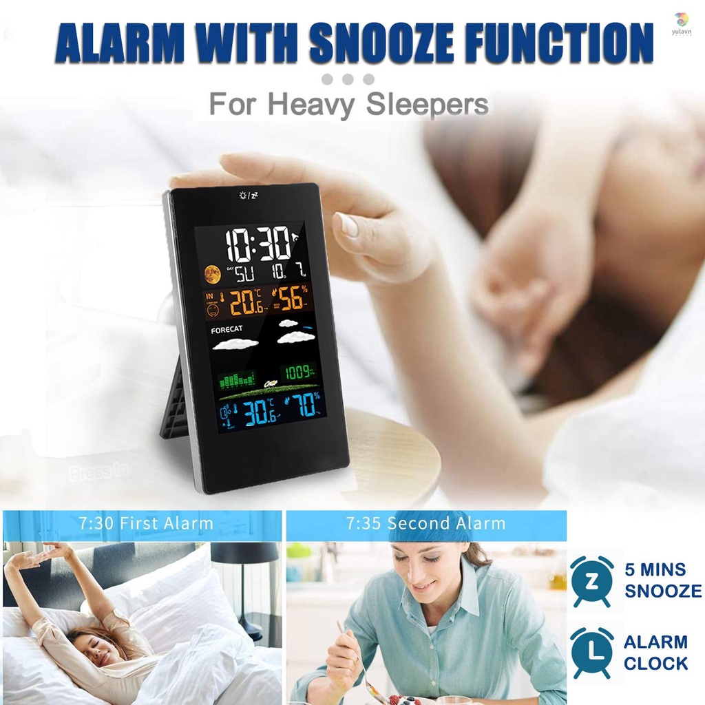 (Trạm Thời Tiết) Thiết Bị Dự Báo Thời Tiết Ngoài Trời Với Màn Hình Cảm Ứng Nhiệt Kế Kỹ Thuật Số Với Đồng Hồ Báo Thức