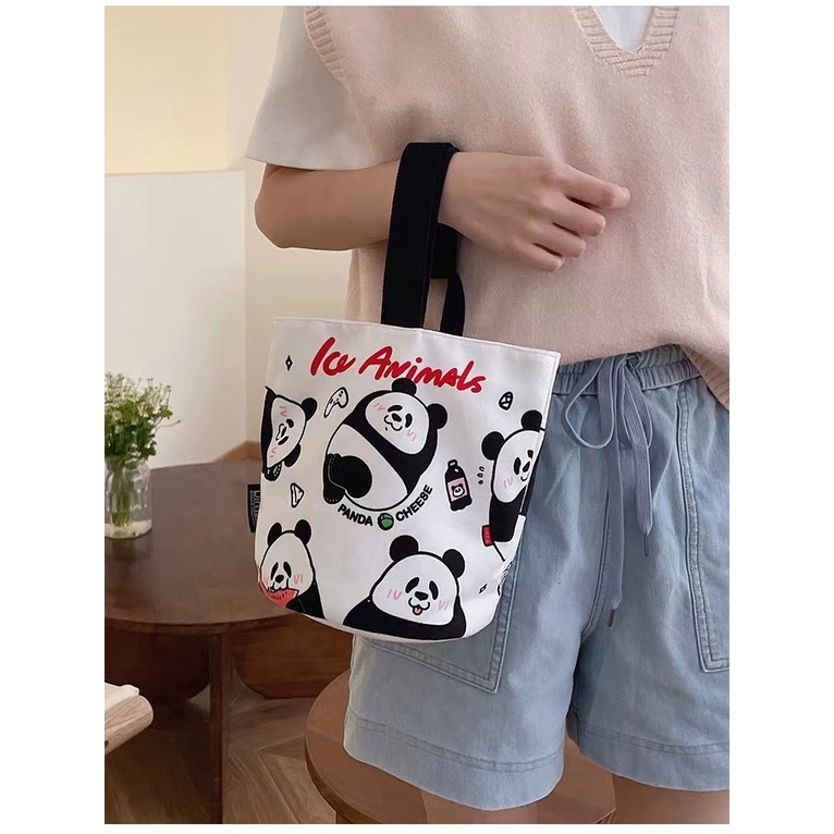 Túi Xách Canvas In Hình Gấu Trúc Dễ Thương Chất Lượng Cao