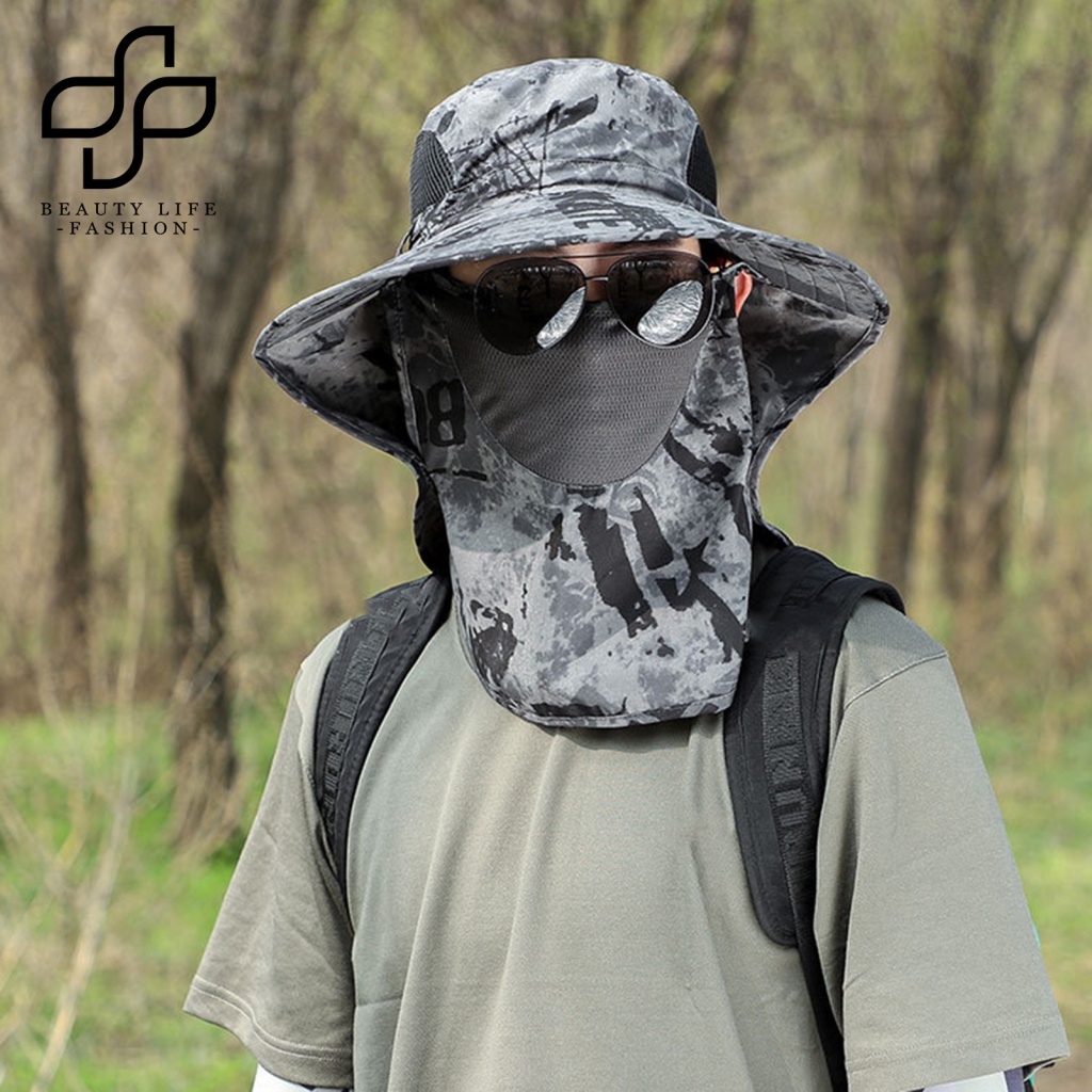 Nón Tai Bèo Kèm Tấm Che Mặt Chống Nắng / Bụi Bẩn In Họa Tiết Rằn Ri Độc Đáo Thời Trang