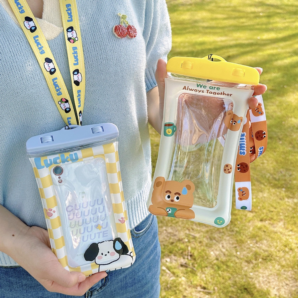 Túi Đựng Điện Thoại Bằng Nhựa Trong Suốt Chống Nước Chống Sốc Họa Tiết Hoạt Hình Dễ Thương