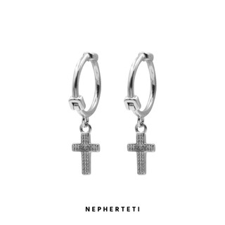 Khuyên tai bạc 925 - Khoen tròn charm thánh giá trơn (giá 1 chiếc) - Nepherteti