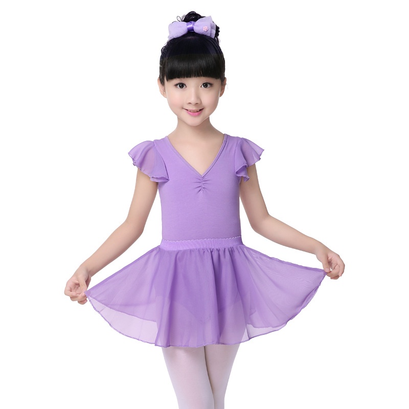 Bộ Trang Phục Múa Ba Lê Vải cotton Phối Voan Cổ Chữ V Thời Trang Cho Bé Gái