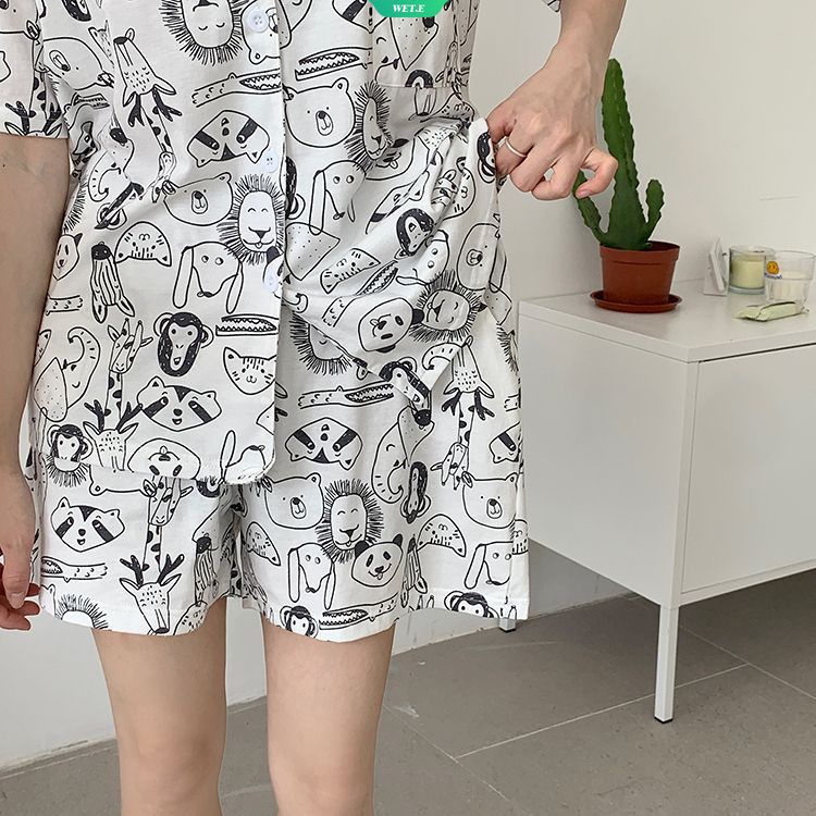 Bộ Đồ Ngủ Tay Ngắn In Họa Tiết Hoạt Hình Động Vật Dễ Thương Thời Trang Mùa Hè 2023 Cho Nữ