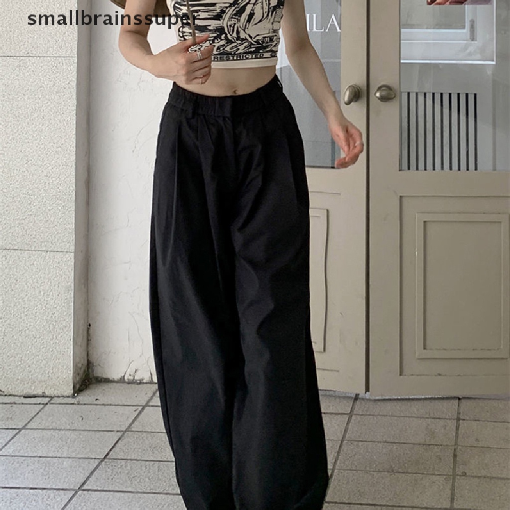 Quần Dài Lưng Cao Ống Rộng Màu Trơn Phối Khóa Kéo Phong Cách Đường Phố Trẻ Trung