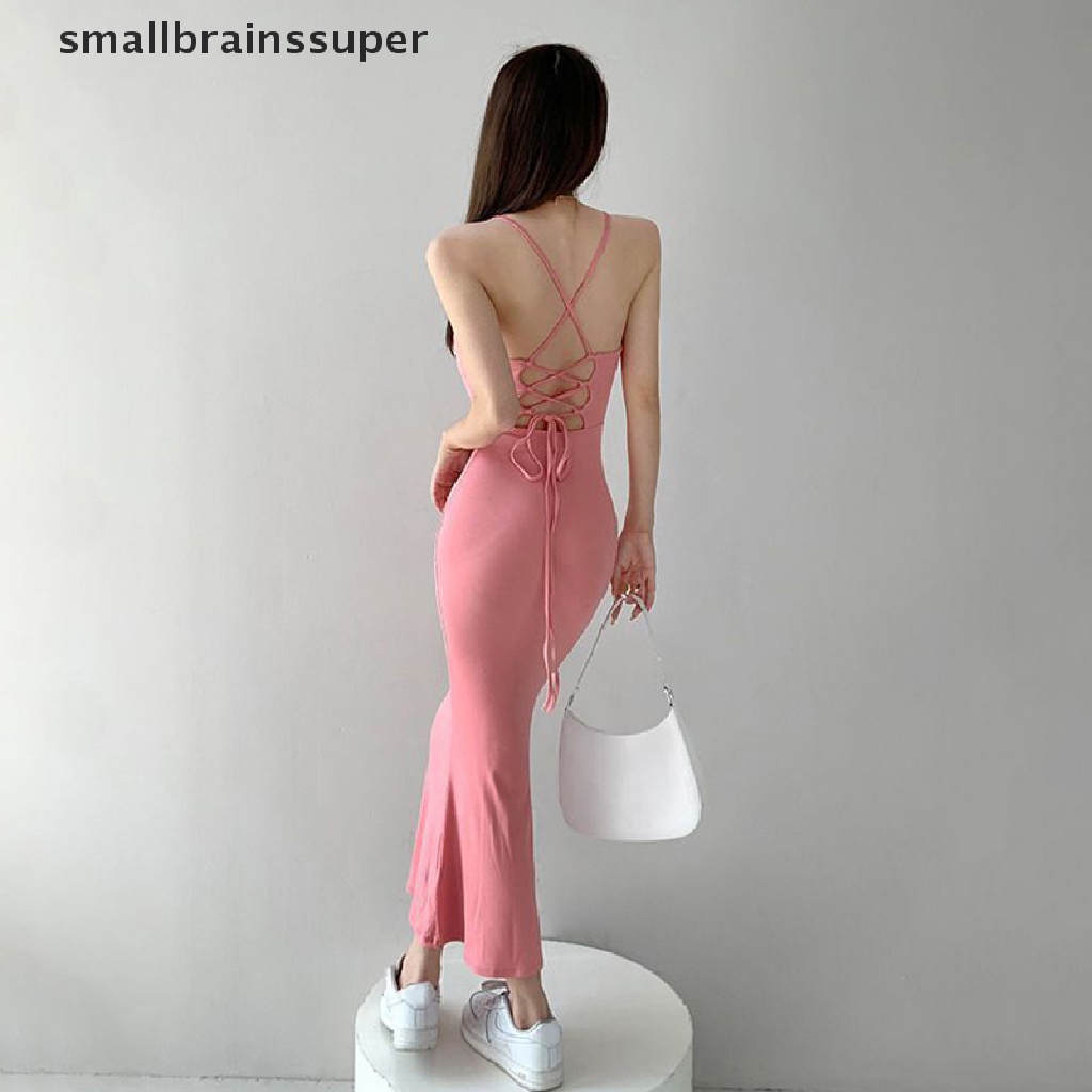 Đầm Dài Ôm Dáng Màu Trơn Dây Chéo Hở Lưng Gợi Cảm Cho Nữ SBS