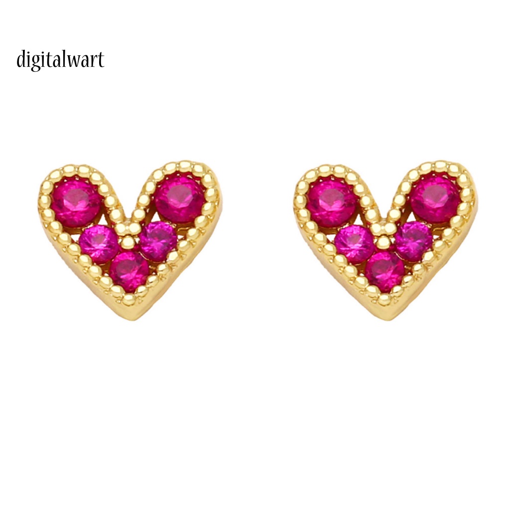 Kỹ Thuật Số| 1 Đôi Bông Tai Hình Trái Tim Đính Đá Zircon Lấp Lánh Lâu Trôi
