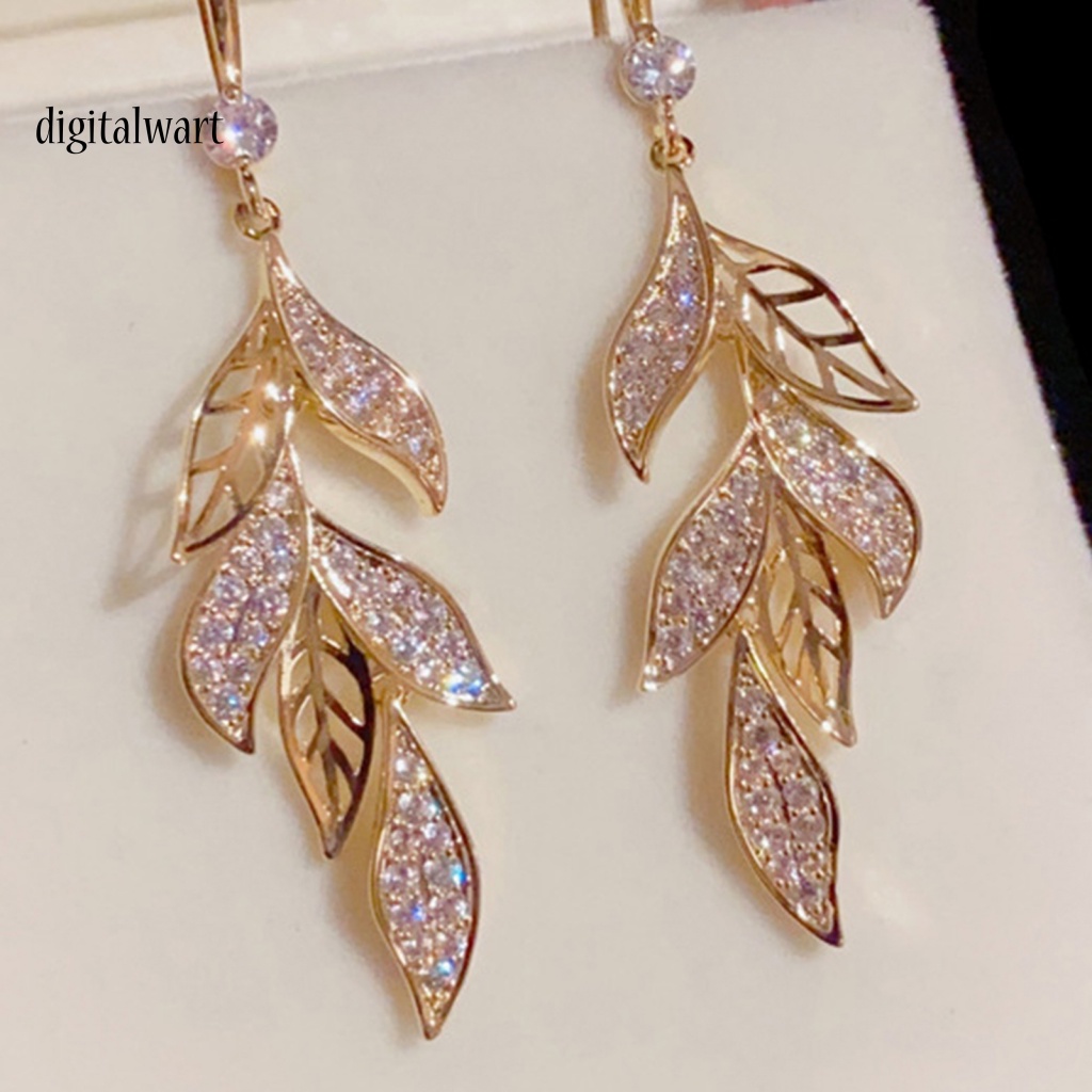 Kỹ Thuật Số| 1 Đôi Bông Tai Móc Hình Chiếc Lá Đính Đá Thời Trang Dành Cho Nữ