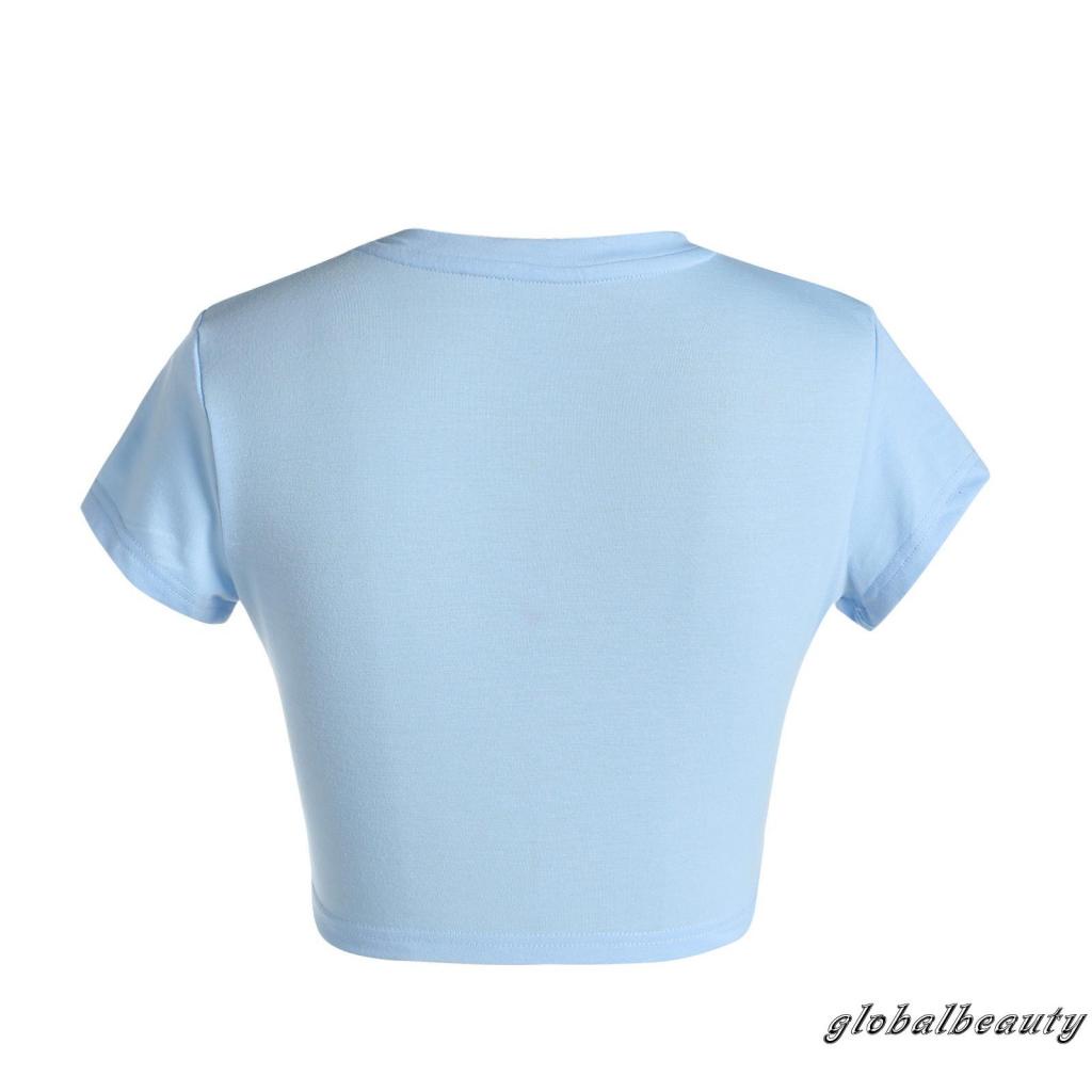 Áo Thun Crop Top Tay Ngắn Cổ Tròn In Chữ Thời Trang Mùa Hè Cho Nữ