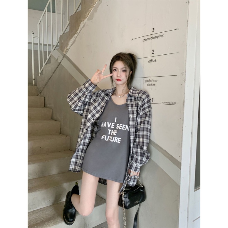 Áo Sơ Mi Dài Tay Họa Tiết Ca Rô Thời Trang Dành Cho Nữ