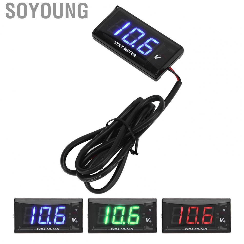 Soyoung Motorcycle Voltmeter  Accurate Measurement Universal Waterproof Voltage Gauge Digital Display DC12V for Replacement