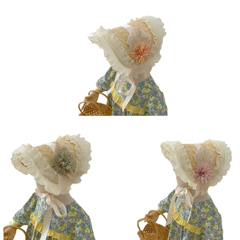 Mũ Cói Chống Nắng Phối Ren Thoáng Khí Phong Cách Pháp Cổ Điển Thời Trang Mùa Hè Cho Bé Gái