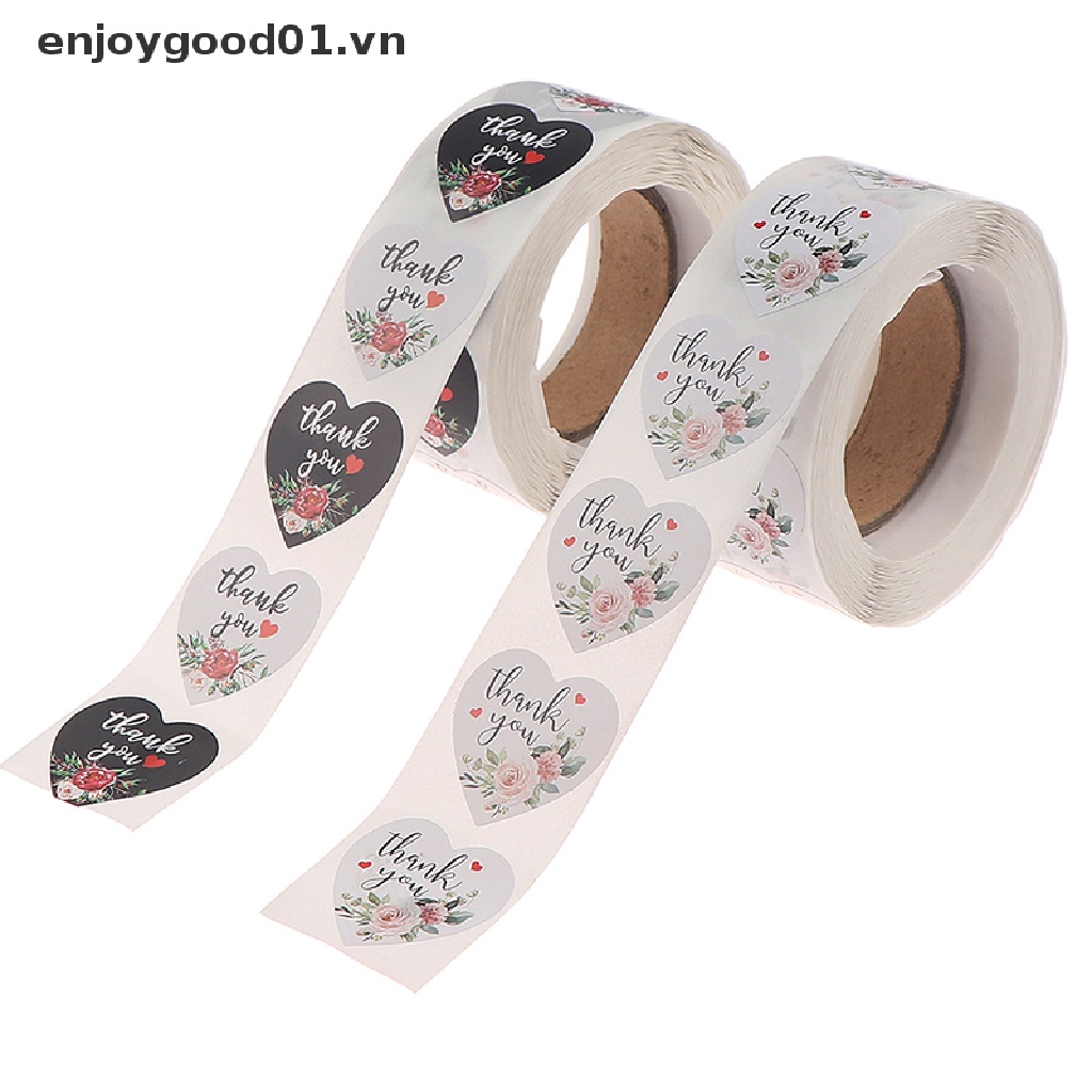 Set 500 Nhãn Dán Niêm Phong Bao Bì In Chữ thank you Và Trái Tim