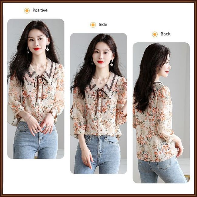 Áo Sơ Mi Chiffon Tay Dài Dáng Rộng In Họa Tiết Hoa Thanh Lịch Thời Trang Cho Nữ