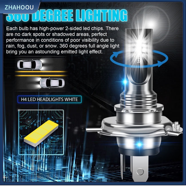 ☃Phụ Kiện Trang Trí Nhà Cửa Độc Đáo Sáng Tạo☃ Set 2 Bóng Đèn Pha H4 9003 Hb2 6000k 360 Độ Siêu Sáng Dành Cho Ô Tô