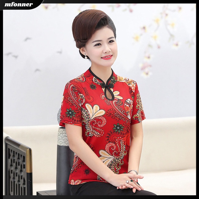 Áo Kiểu Sườn Xám Tay Ngắn / Dài Dáng Ôm In Họa Tiết Hoa Thời Trang Cho Nữ