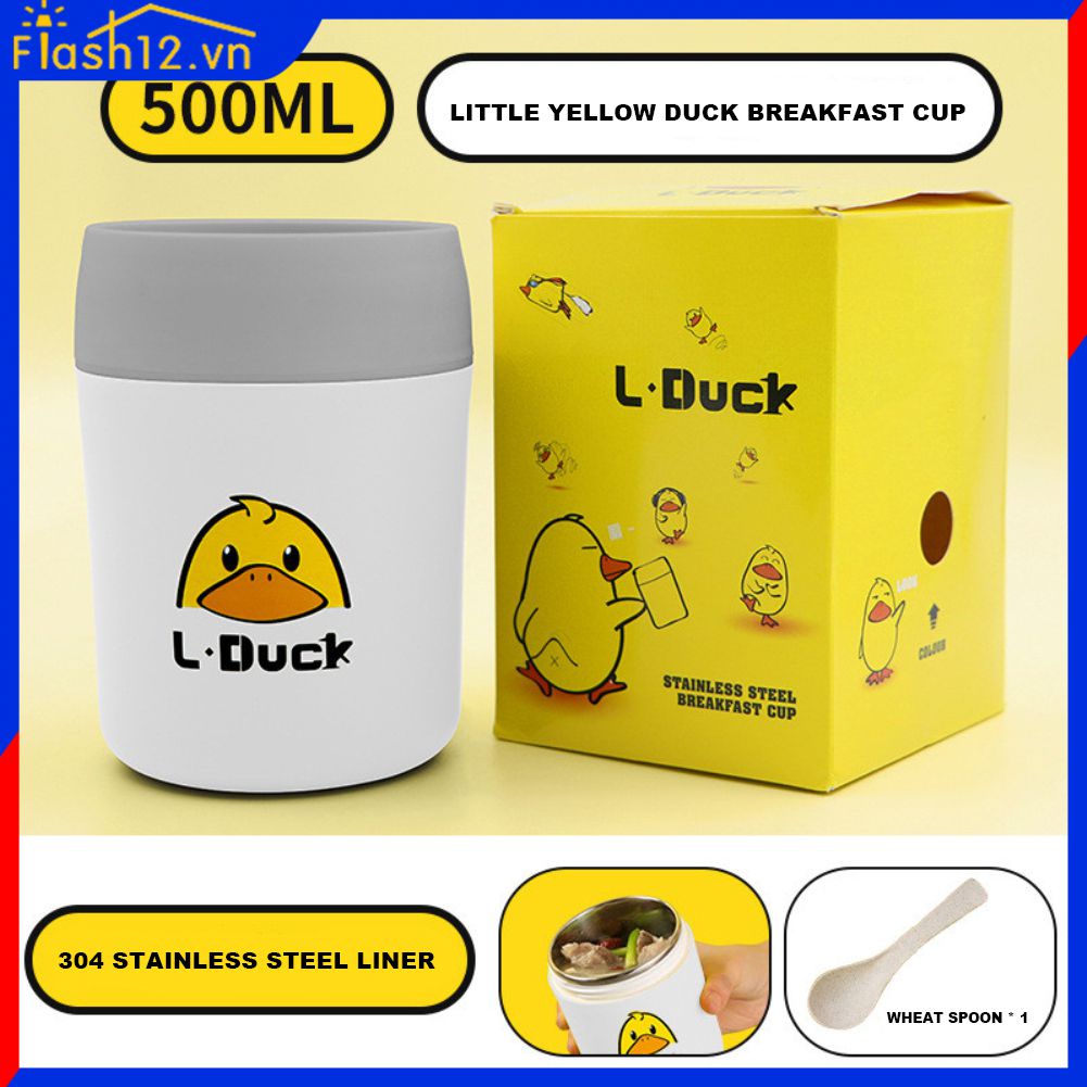 Cốc Ăn Sáng Hình Vịt Màu Vàng 500ML Kèm Cốc Quà Tặng Cầm Tay Cốc Súp Bằng Thép Không Gỉ 304 Giá Trị Màu Sắc Cao Cốc Sữa Cho Trẻ Em Flash12_vn