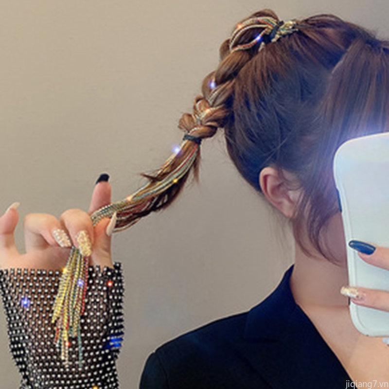 Dây Bện Tóc Đính Kim Cương Lấp Lánh Nhiều Màu
