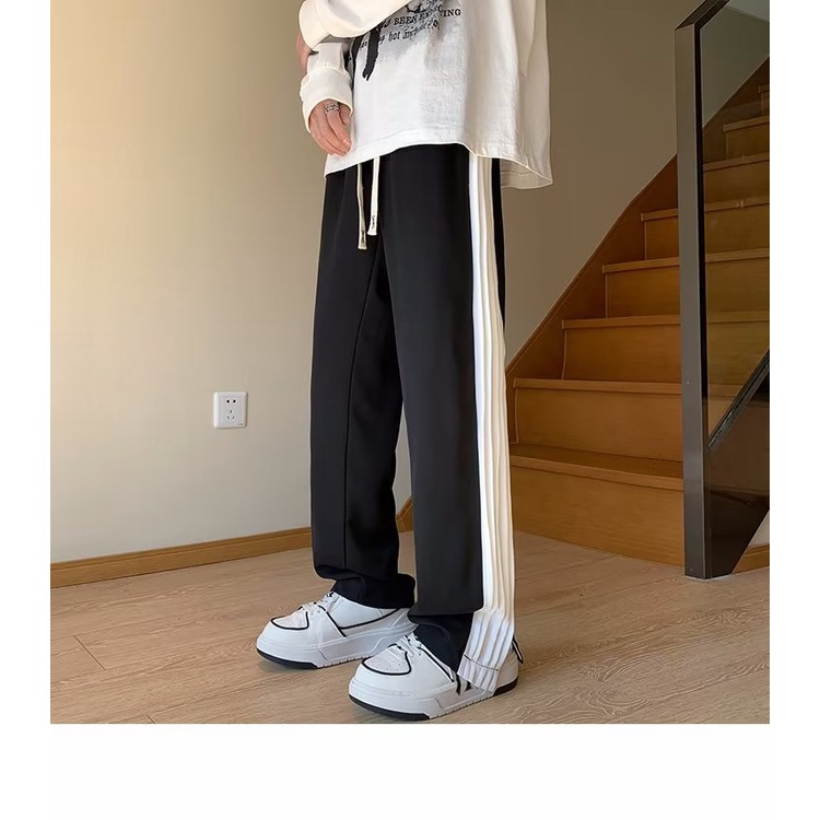 Quần Dài Thể Thao Ống Rộng Xẻ Tà Phối Khóa Kéo Cá Tính Cho Nam