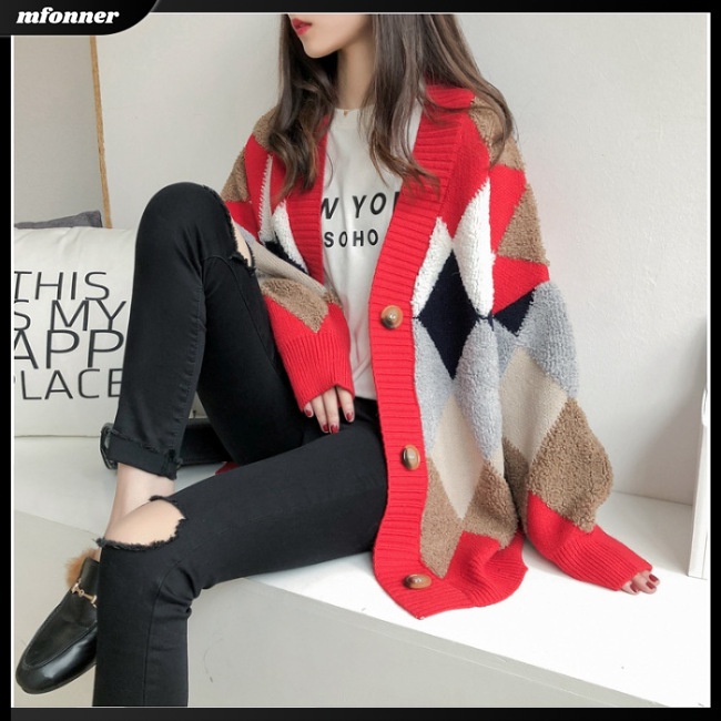 Áo Cardigan Dệt Kim Tay Dài Dáng Rộng Cổ Tròn Thời Trang Cho Nữ