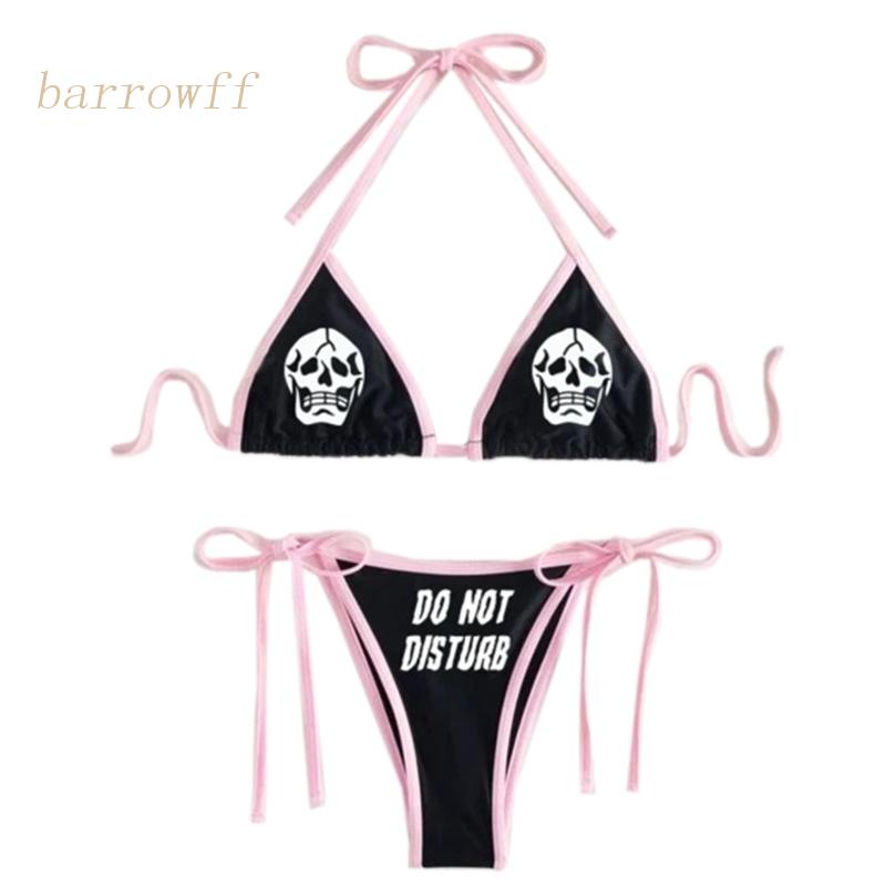 Bộ Bikini 2 Mảnh Lưng Thấp In Họa Tiết Đầu Lâu Cho Nữ