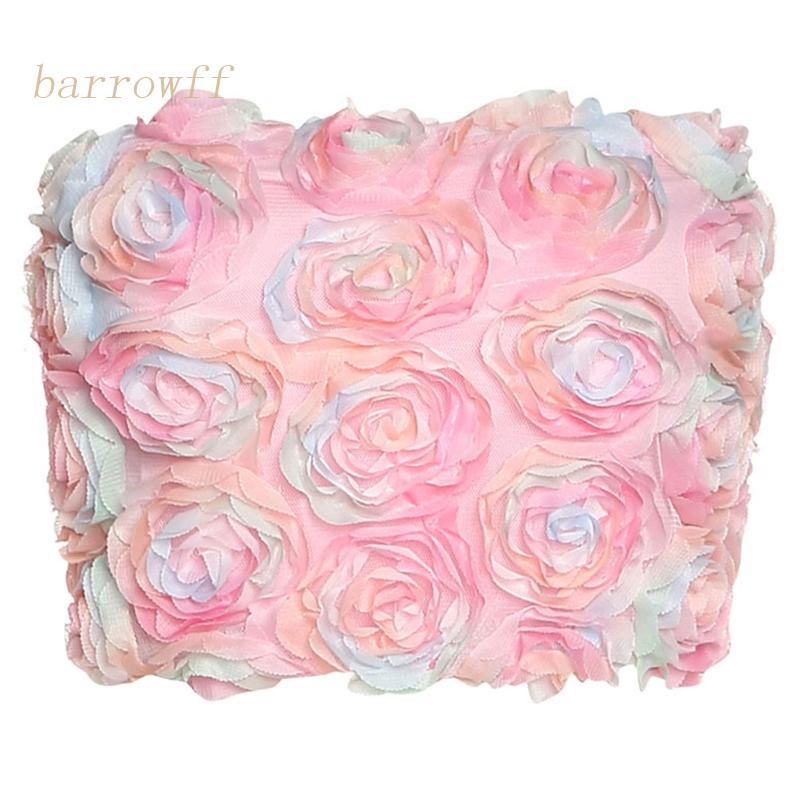 Brroa Áo Ống Trễ Vai Không Dây Dạng Lưới Họa Tiết Hoa Hồng 3D Gợi Cảm Mùa Hè Cho Nữ