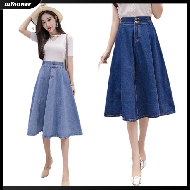 Chân váy jean Dài Dáng Chữ A Lưng Cao Co Giãn Màu Sắc Đơn Giản Thời Trang Dành Cho Nữ