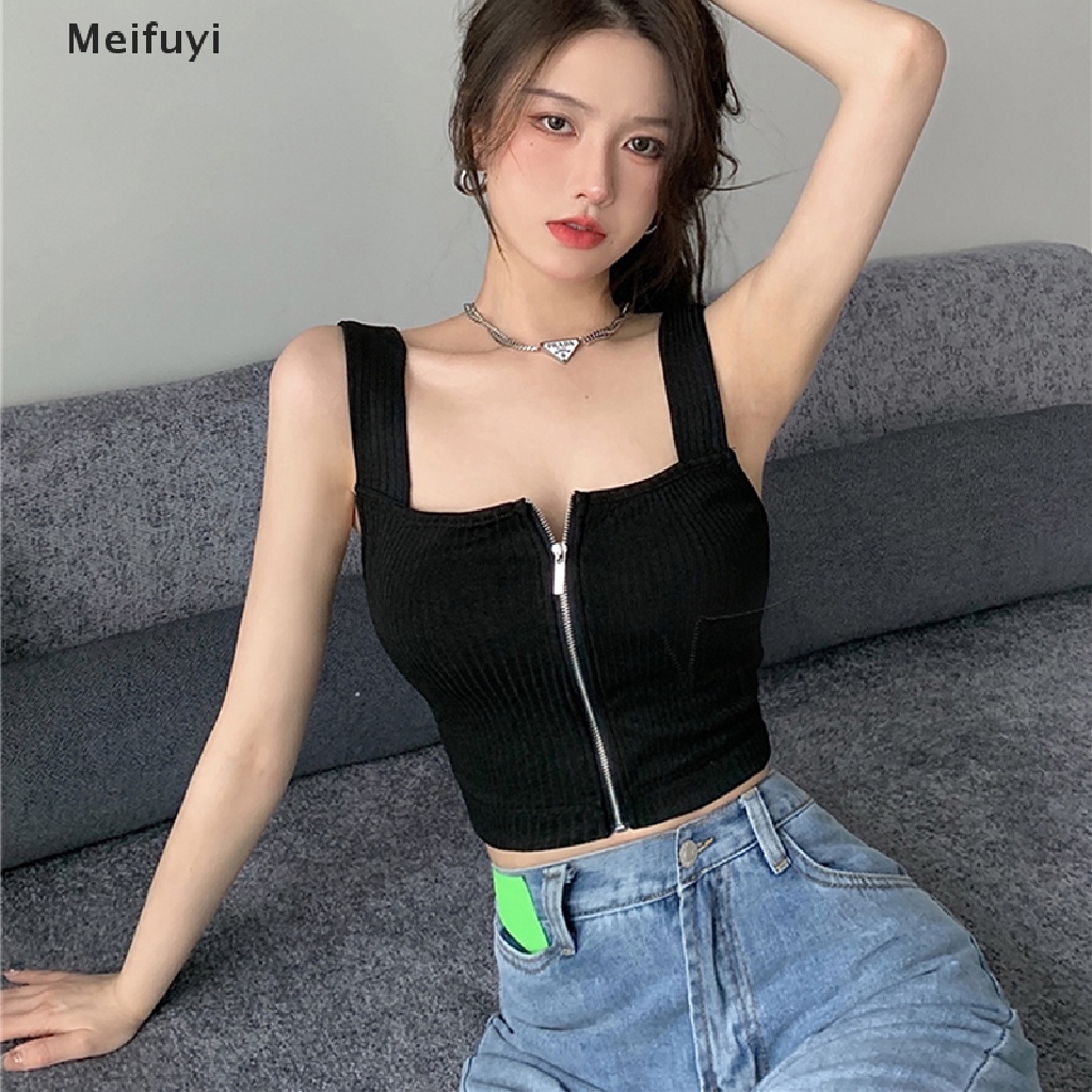 Áo Dệt Kim Hai Dây Màu Sắc Trơn Có Khóa Kéo Gợi Cảm Cho Nữ