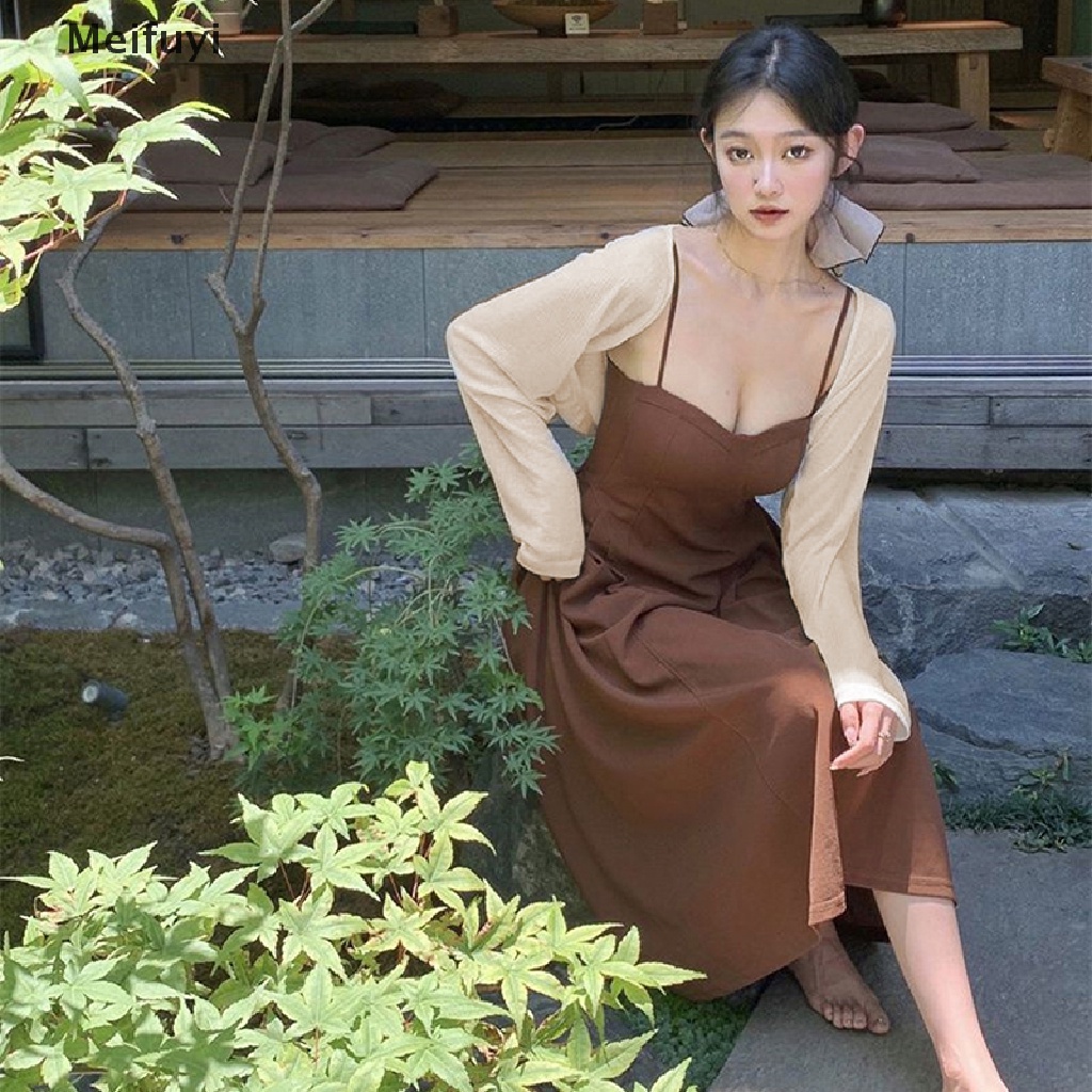 Đầm Midi Hai Dây Hở Lưng Phong Cách Vintage Gợi Cảm Cho Nữ