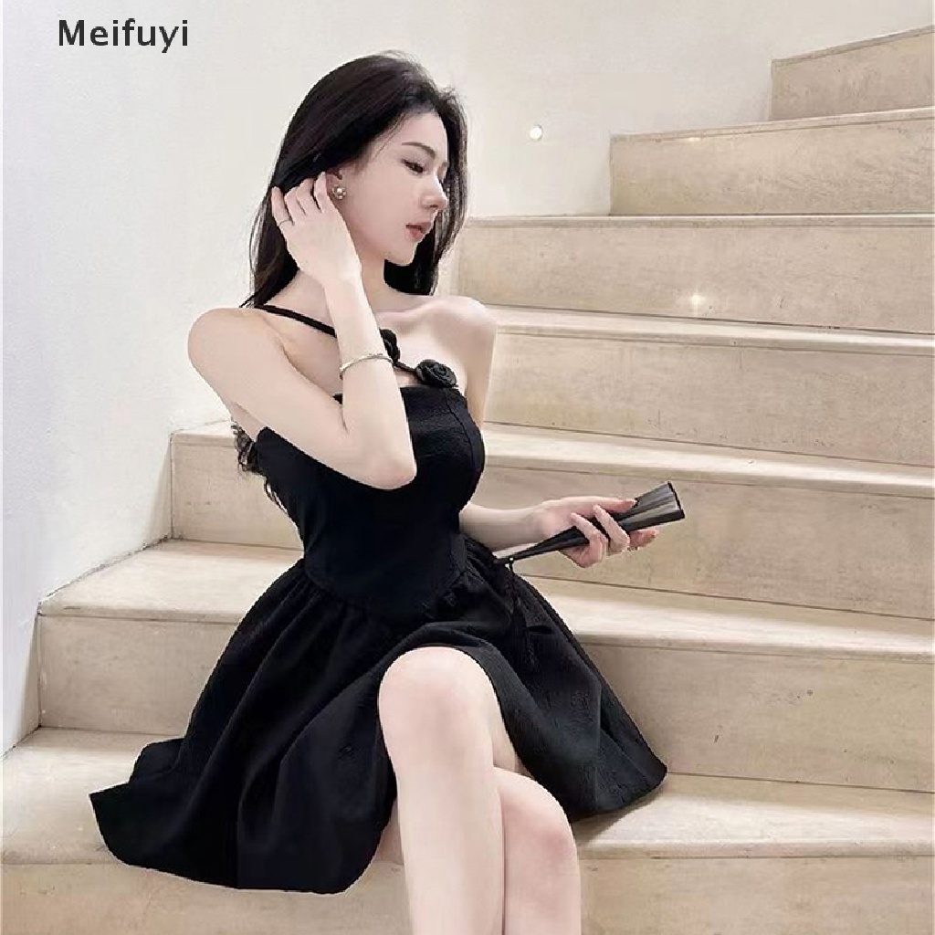 Đầm Hai Dây Eo Cao Màu Đen In Hoa Thời Trang Mùa Hè Hàn Quốc 2023 Y2k