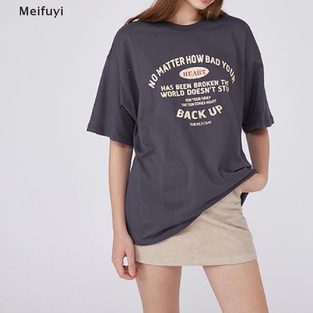 Áo Thun Tay Ngắn Cổ Tròn Dáng Rộng In Chữ Thời Trang Mùa Hè Cho Nữ