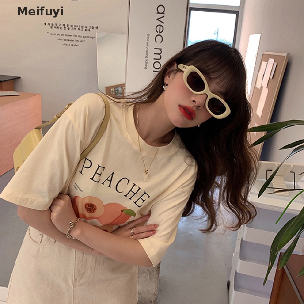 Áo Thun Tay Ngắn Cổ Tròn Dáng Rộng In Hình Quả Đào Thời Trang Mùa Hè Cho Nữ