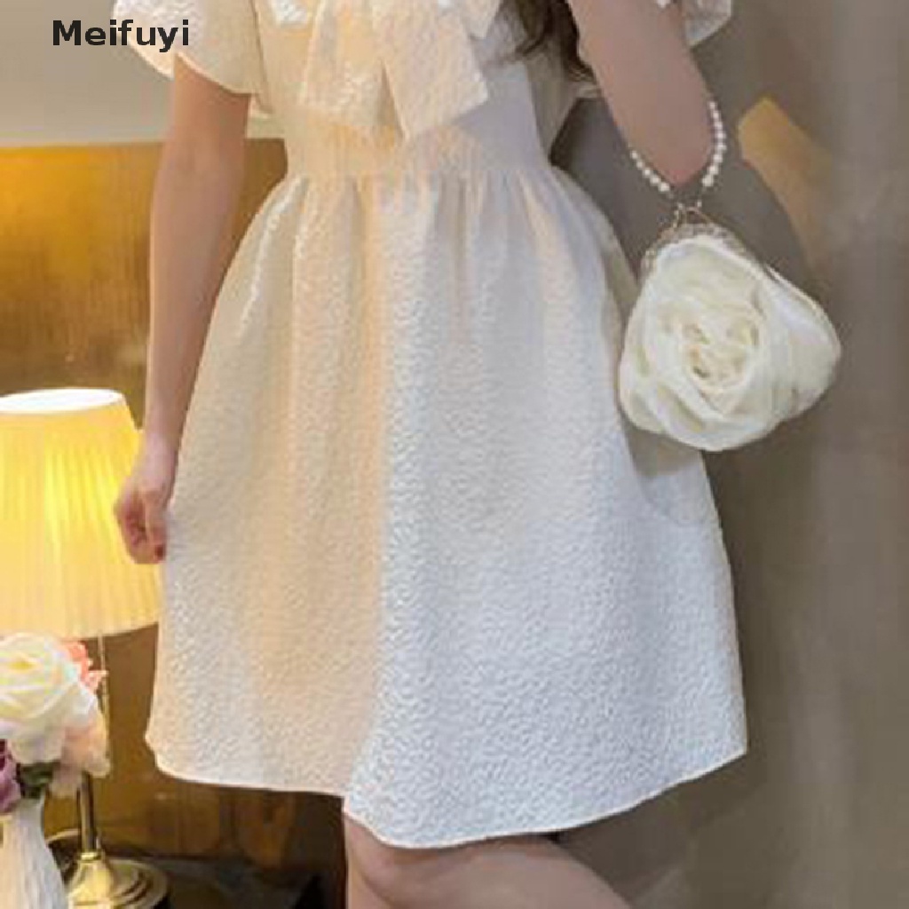 Đầm Mini Dáng Chữ A Cổ Vuông Tay Phồng Đính Nơ Eo Cao Thời Trang Cho Bạn Gái