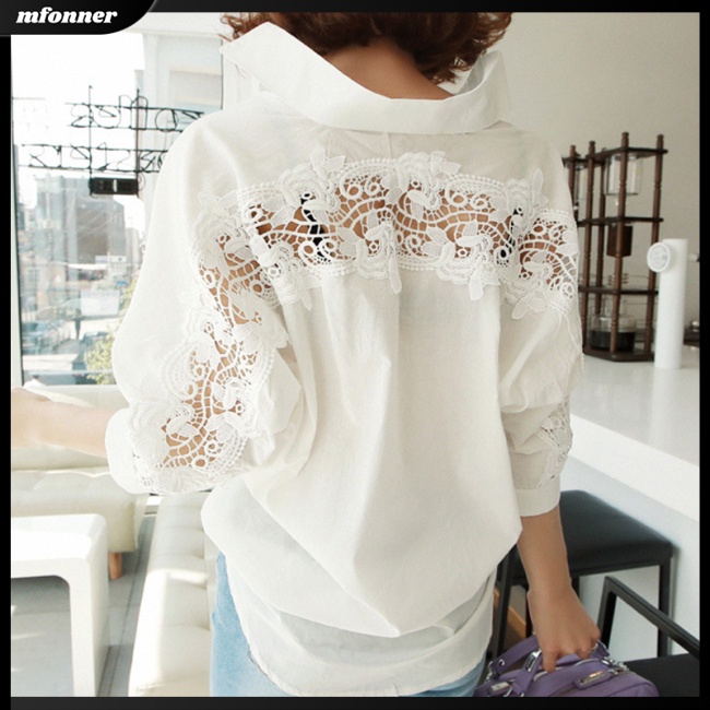 Áo Sơ Mi Phối Ren Hở Lưng Màu Trơn Quyến Rũ Dành Cho Nữ