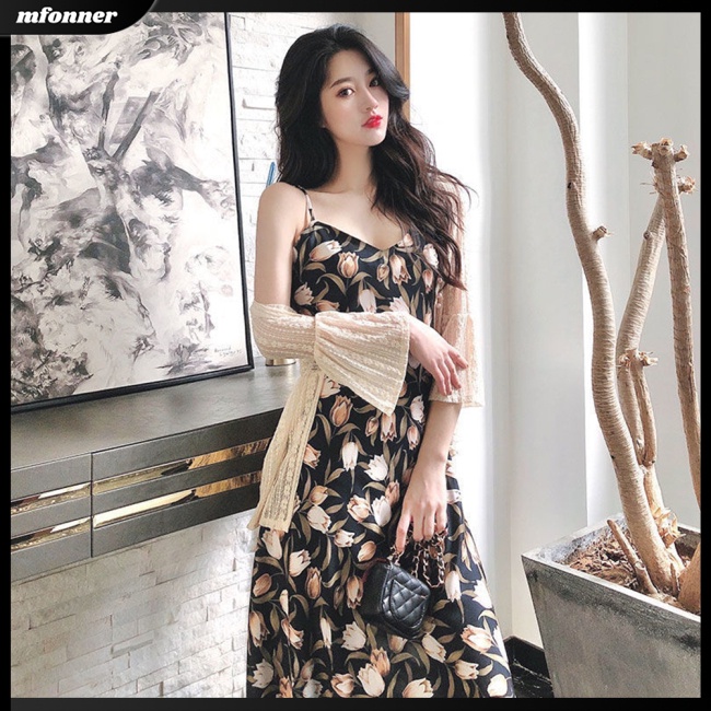 Đầm Dài Hai Dây Phong Cách Retro Thời Trang Mùa Hè Dành Cho Nữ