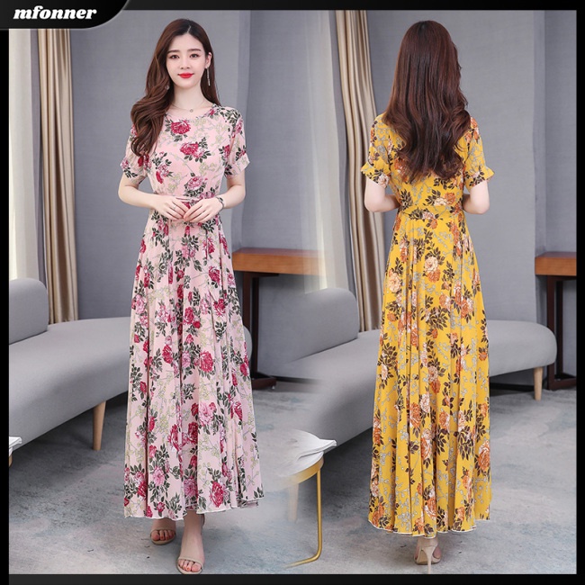 Đầm Dài Tay Ngắn In Hoa Thời Trang Mùa Hè Dành Cho Nữ