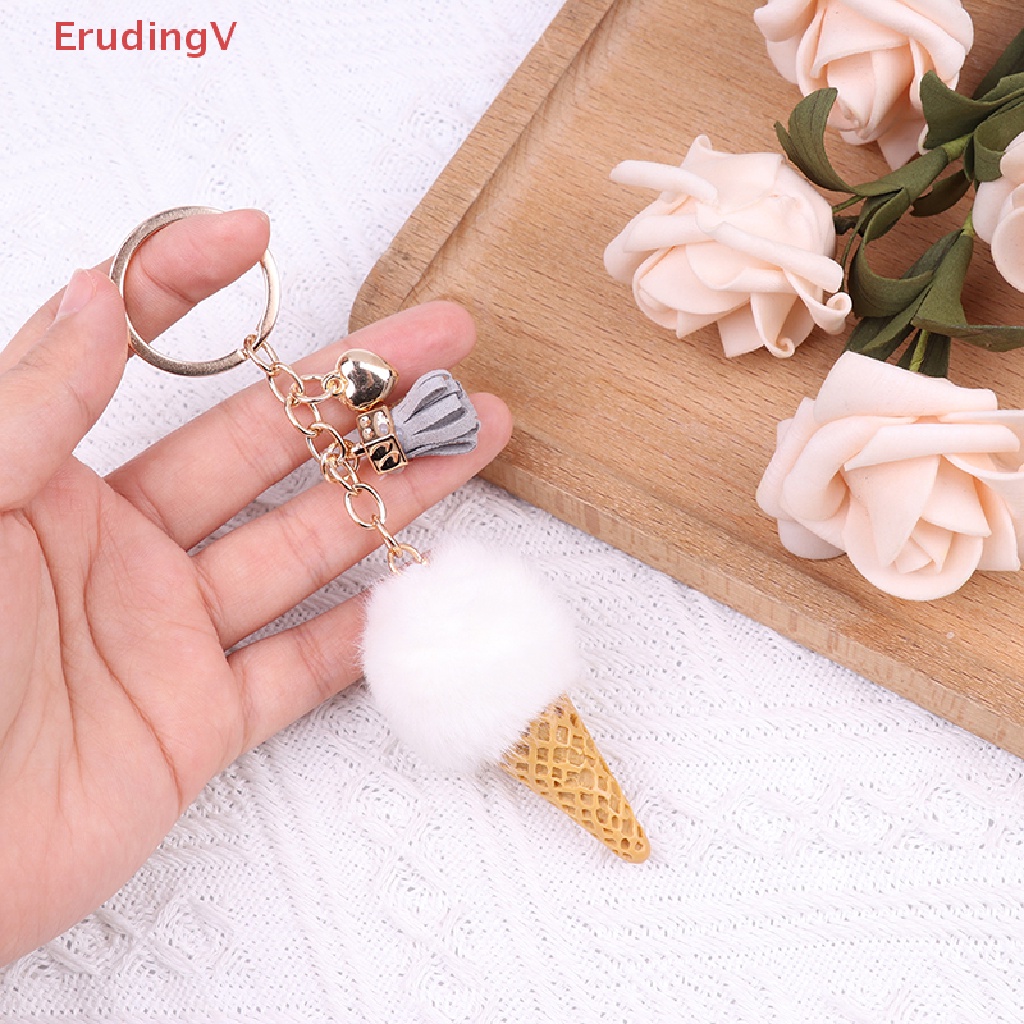 [ErudingV] 1 Móc Khóa Bóng Lông Hình Cây Kem Dành Cho Nữ [Mới]