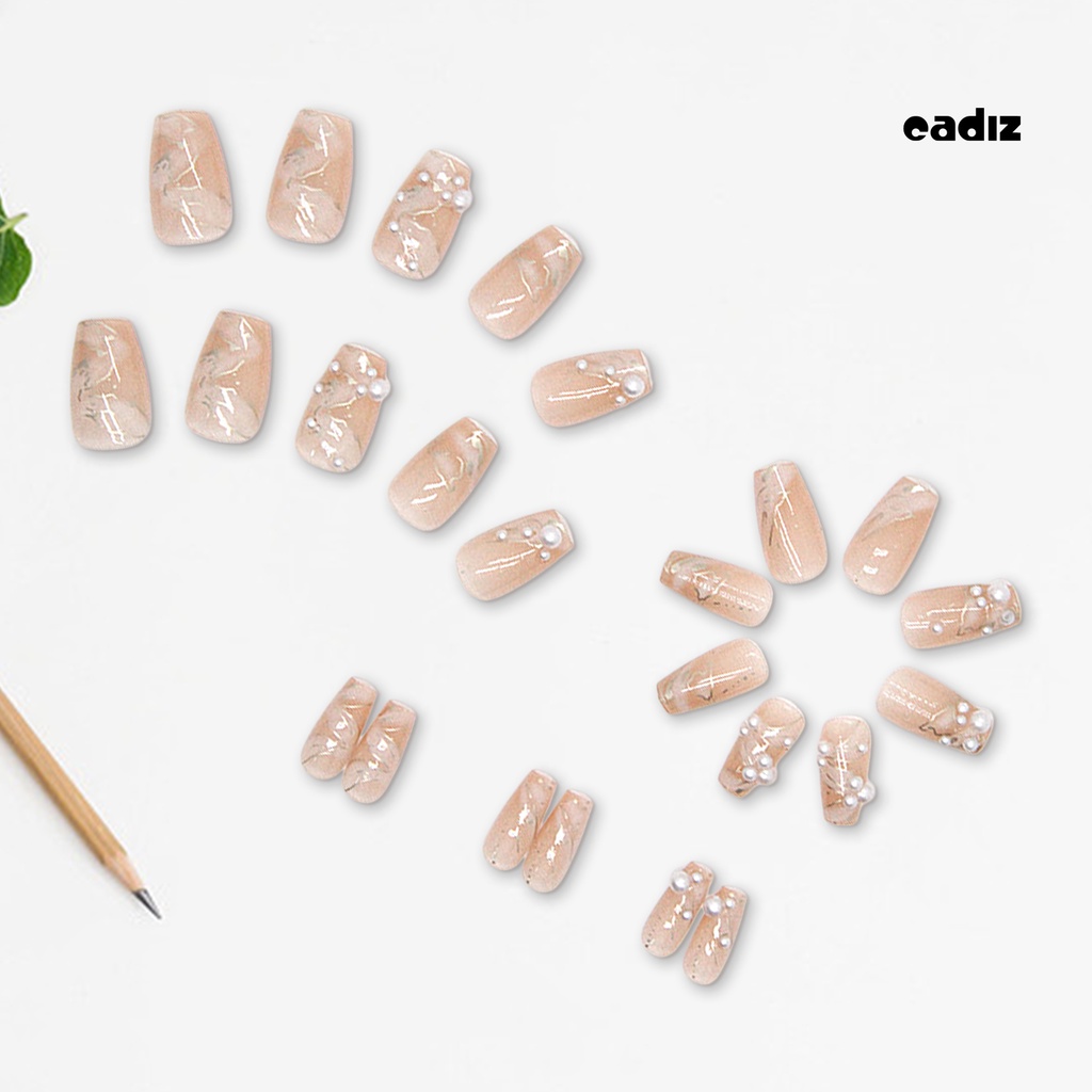 Bộ 24 Móng Tay Giả Trong Suốt Dạng Nhấn Đính Ngọc Trai Có Keo Độ Bóng Cao Cho Salon DIY