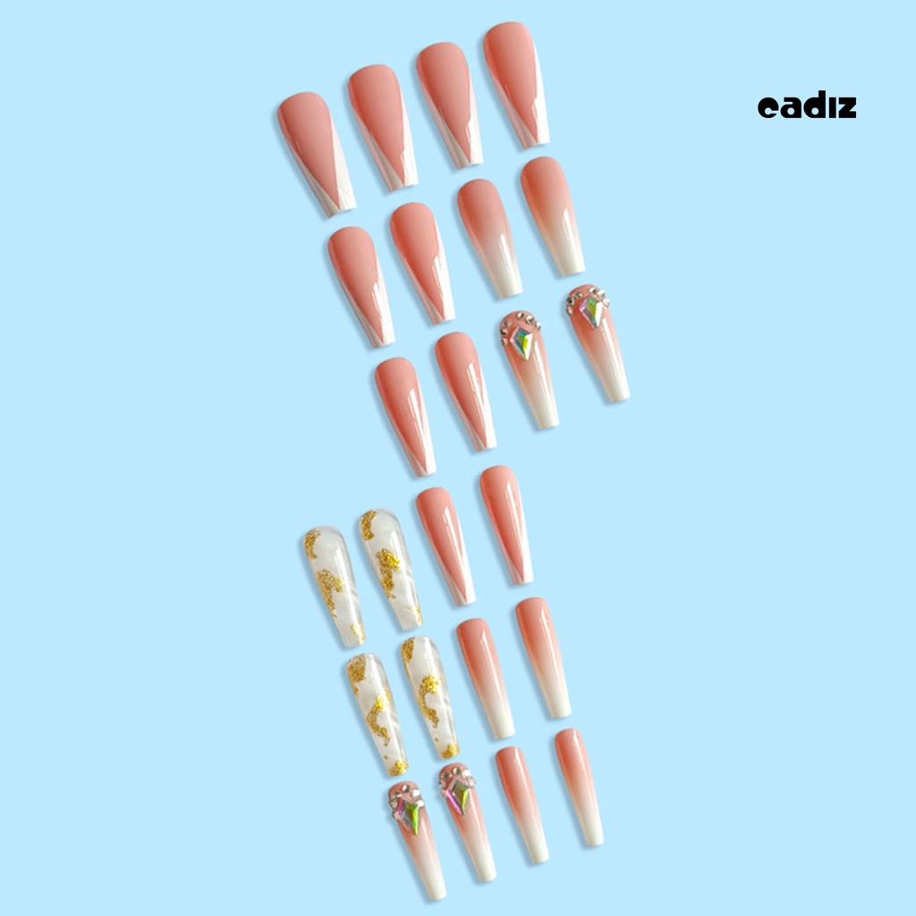 1 Bộ Móng Tay Giả Không Phai Màu Độ Bóng Cao Hình Chữ V Màu Hồng / Trắng