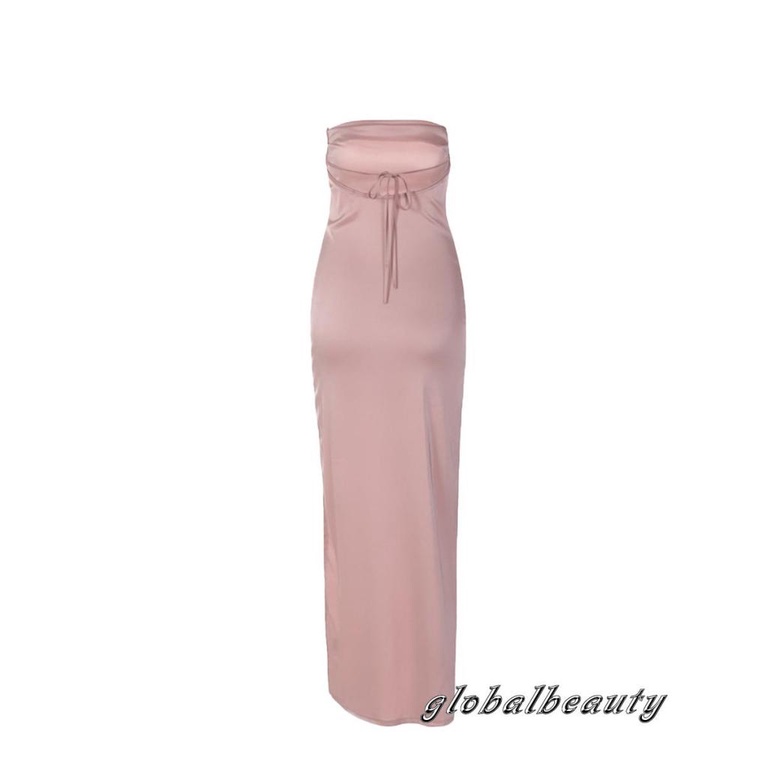 Đầm Hai Dây Vải Satin Xẻ Tà Cao Đính Đá Màu Sắc Đơn Giản Cho Nữ