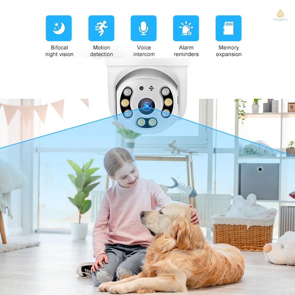 Camera Thông Minh 1080P Kết Nối WiFi Không Dây, Chống Thấm Nước, Hỗ Trợ Quay Phim 355° Chuông Báo Động Chuyển Động Hai Chiều Điều Khiển Từ Xa Bằng Ứng Dụng Có Đèn Và Âm Thanh