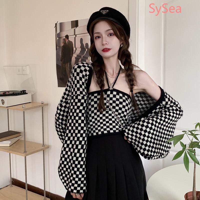 Áo Hai Dây Dệt Kim Sọc Ca Rô Thời Trang Hè Cá Tính Cho Nữ