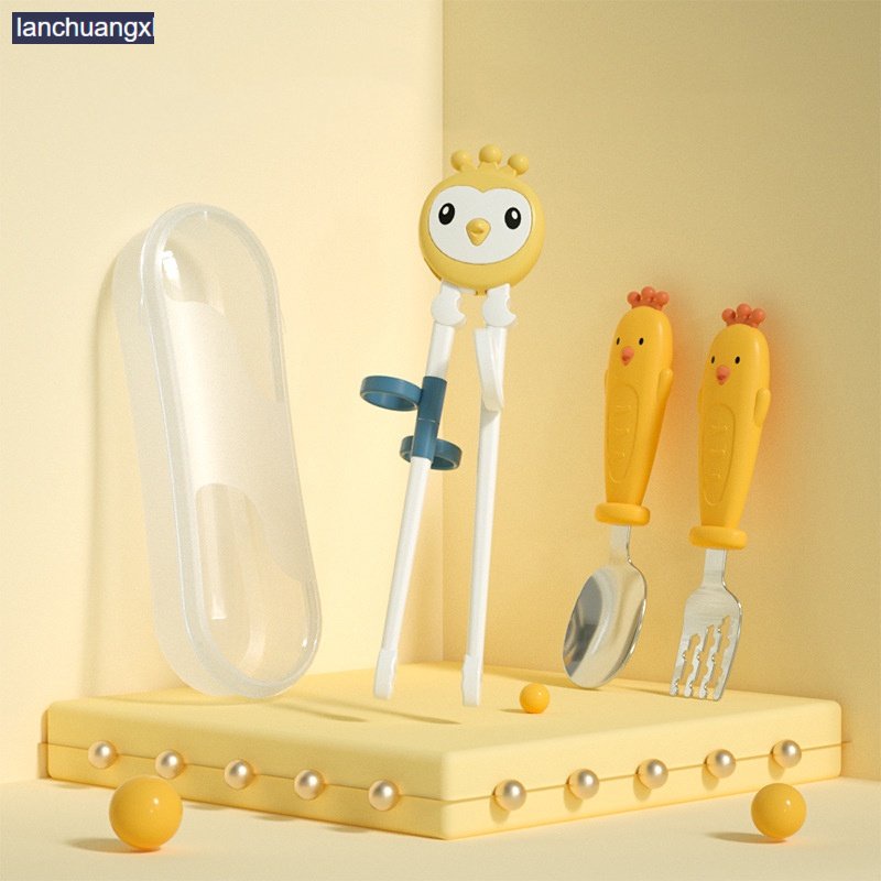 Bộ Muỗng Nĩa Đũa Tập Ăn Bằng Thép Không Gỉ Cho Bé